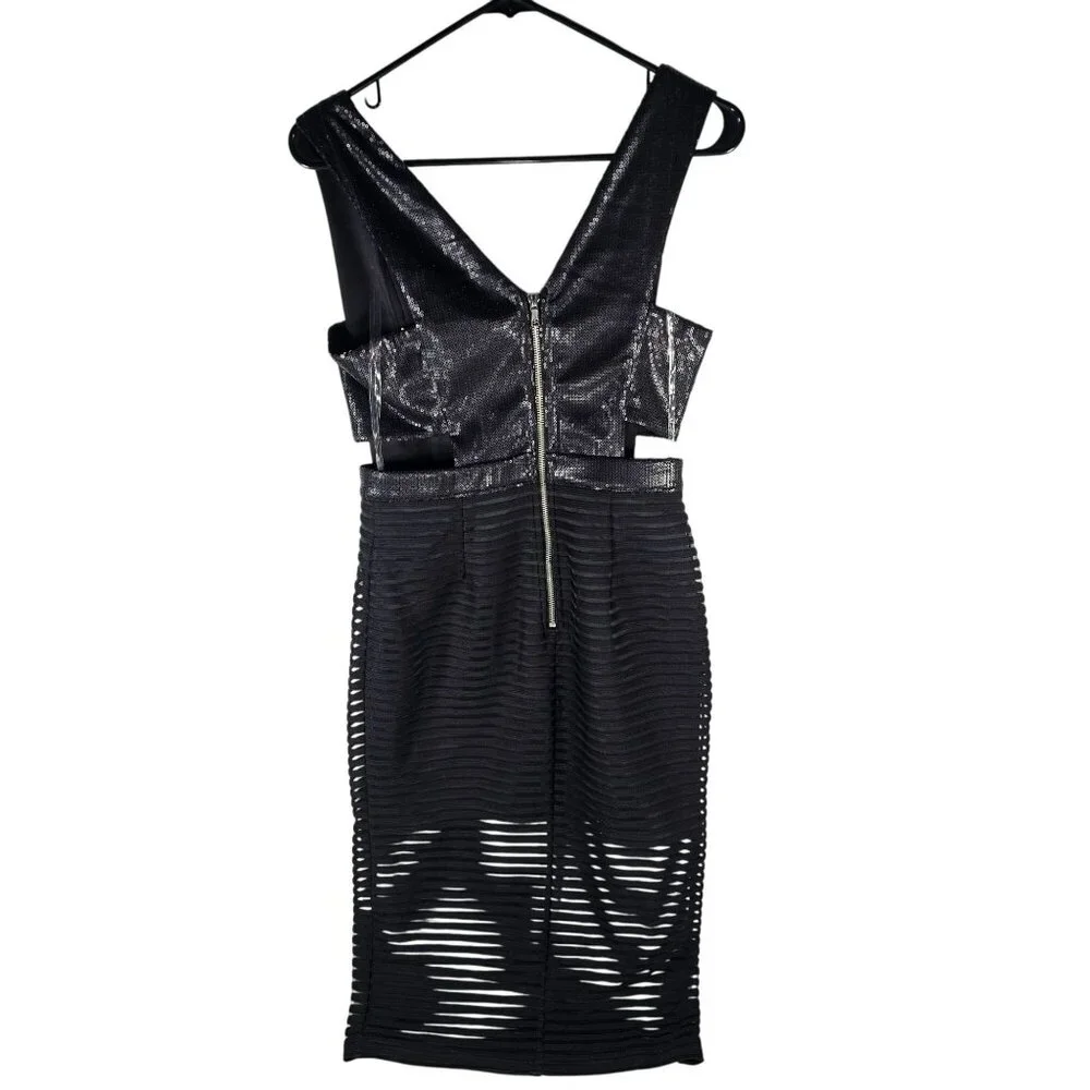 Mustard Seed NWT Cut Out Sequin Sheer Panel Midi Dress Women's Size M Black - Picture 3 of 16